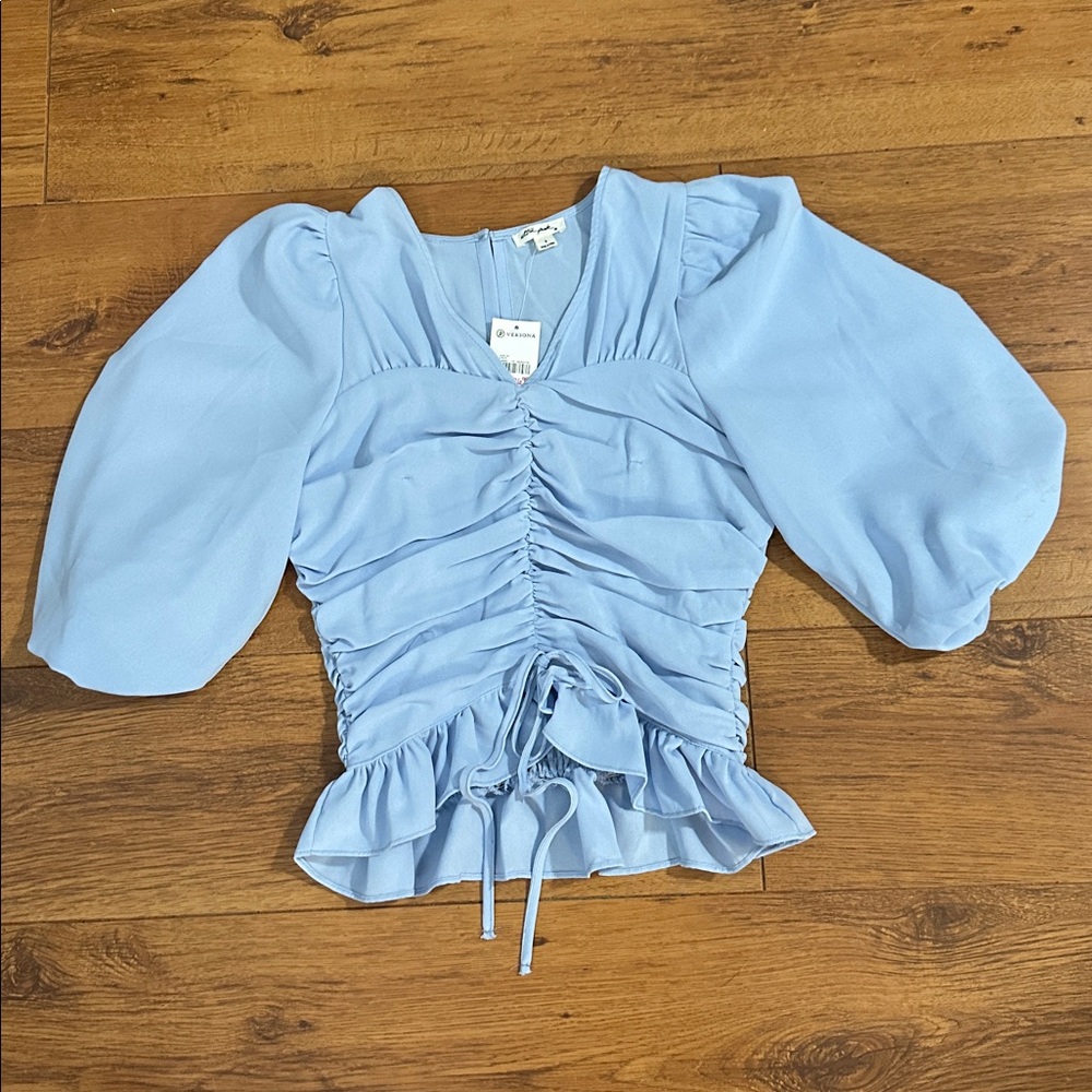 NWT Light Blue Ruched Top